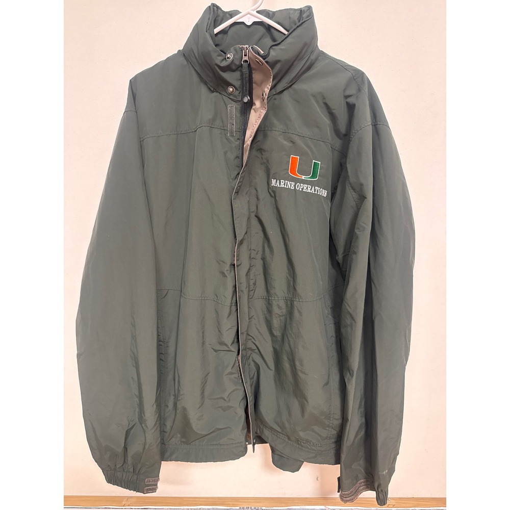 LL Bean University of Miami Marine Operations Jacket Mens XL Tall Green Full Zip